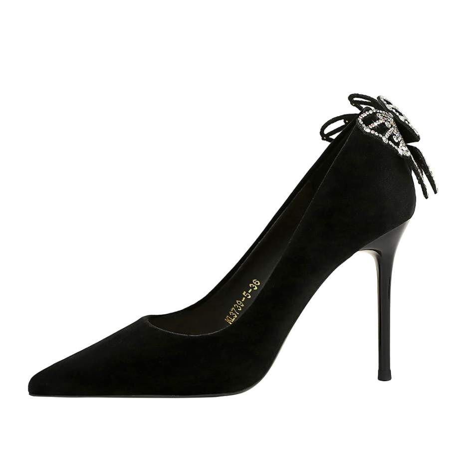 QITUMAUL Suede High Heels Women's Black