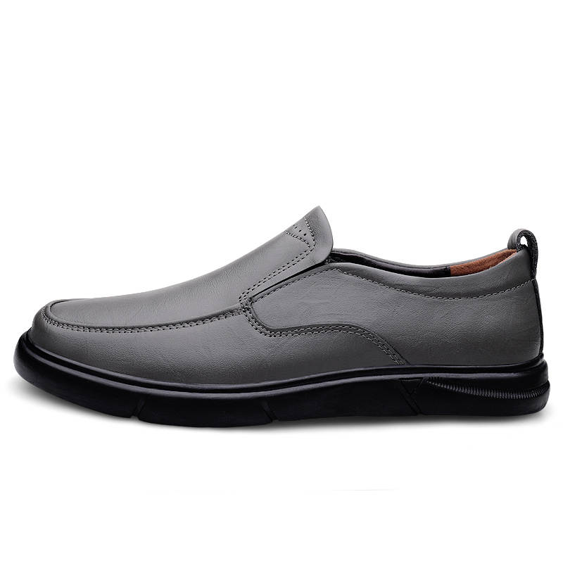 YINGLUNQISHI Top Grain Cow Leather Casual Shoes Men's Gray