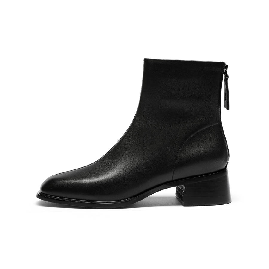 GOLDLION Cow Leather Ankle Boots 4.5cm Women's Black