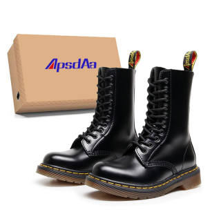SITULANG ApsdAa X SITULANG Cow Leather Crew Combat Boots Unisex Black