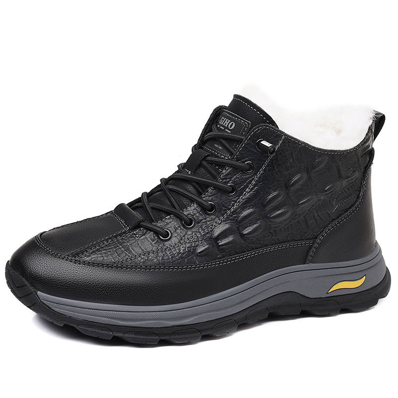 GIHO Cow Leather Slip Resistant, Abrasion Resistant, Coverage Height Increasing Mid top Casual Shoes Men's Black