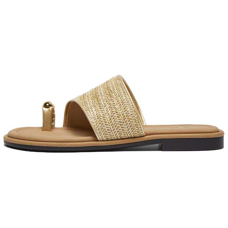 BASTO BASTO Metal Leather Patchwork Sequins Slide Slippers Women's Yellow