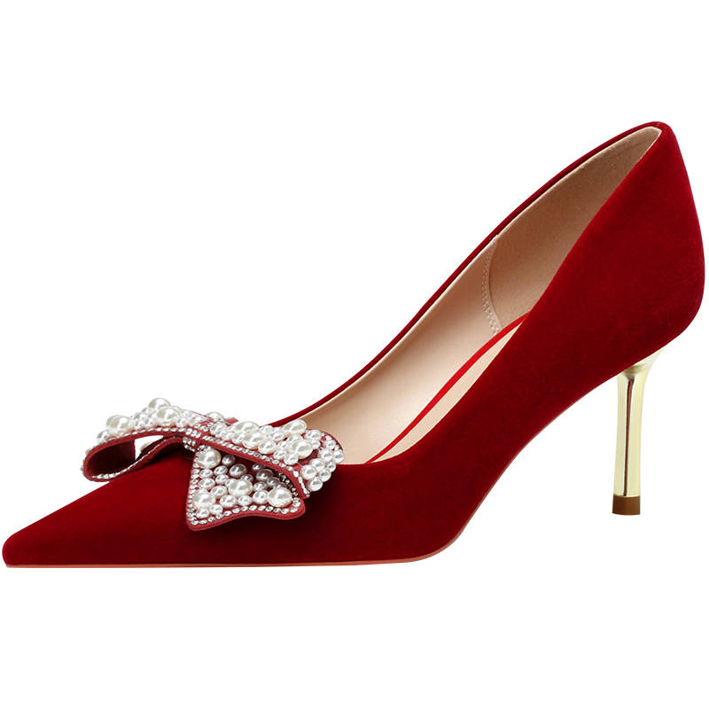 LANMOU Suede Slim Heel High Heels Women's Burgundy