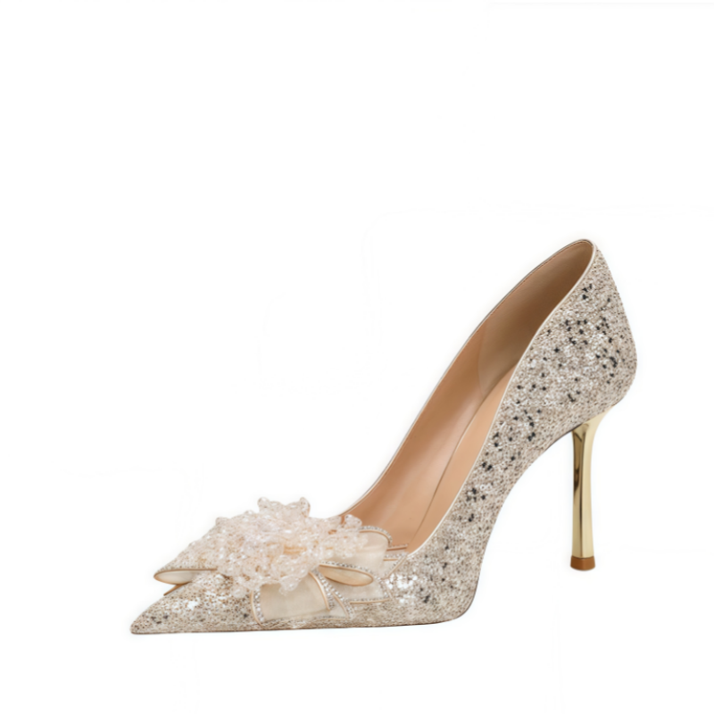 CHILI Slim Heel High Heels Women's Champagne Silver
