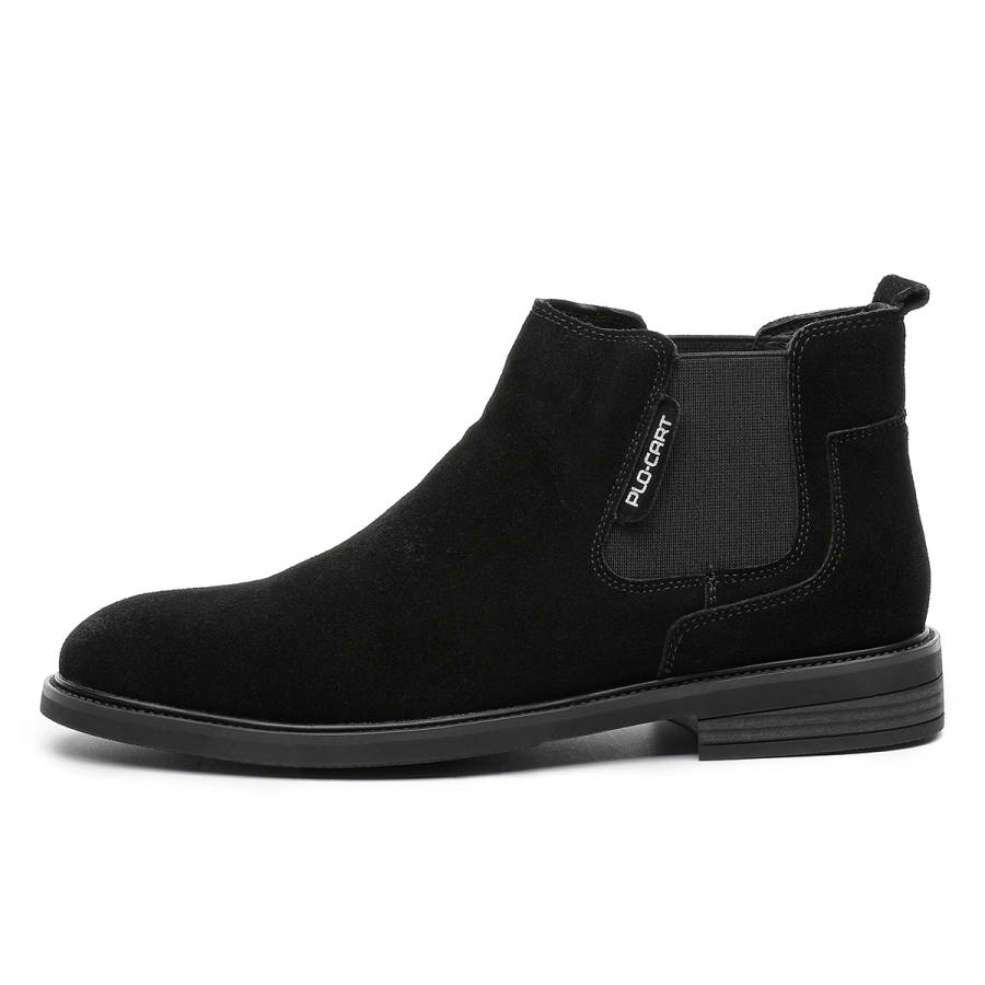 PLO CART Top Grain Cow Leather Genuine Leather British Style Fleece Lined Men's Ankle Boots Short Chelsea Boots Men's