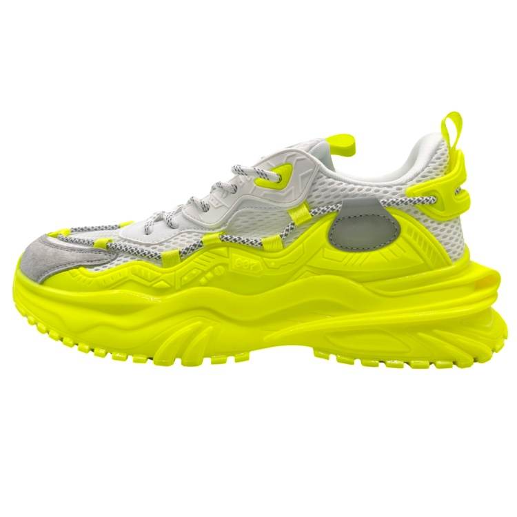 QIANJIN Cushioning Slip Resistant Coverage Height Increasing Low top Chunky Sneakers Men's Neon Green