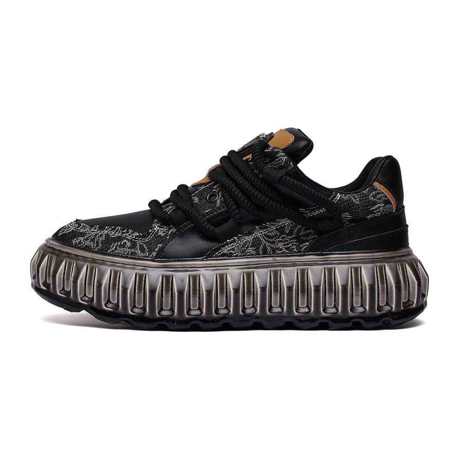 HUITE Textile, Top Grain Cow Leather Abrasion Resistant Abrasion Resistant Low top Skateboard Shoes Men's Black