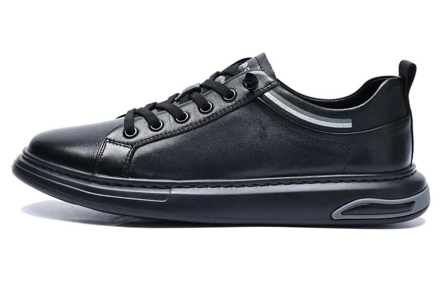 C°BANNER Top Grain Cow Leather Stylish Skateboarding Shoes Men's Black