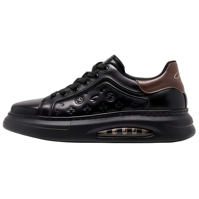 Satchi Top Grain Cow Leather Breathable Lightweight Low top Skateboard Shoes Men's Black