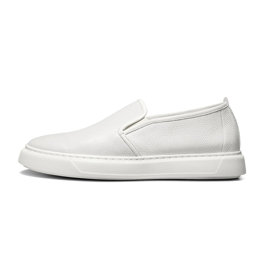 THOM WILLS Minimalist Style Versatile Slip on White Sneakers Casual Skate Shoes Men's