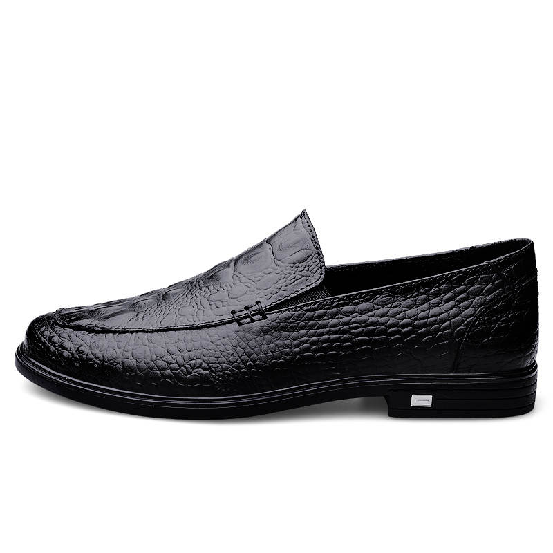 YINGLUNQISHI Top Grain Cow Leather Casual Shoes Men's Black