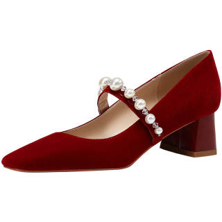 LANMOU Chunky Heel Mary Jane Shoes Women's Burgundy