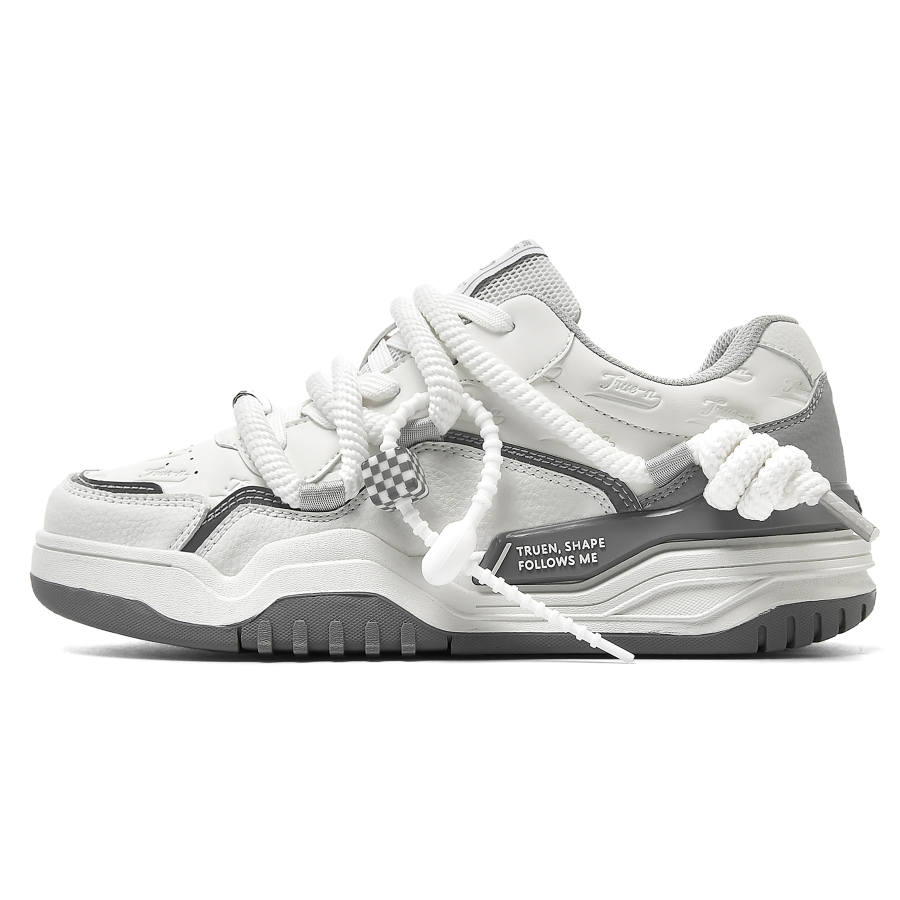 TRUE-N TRUEN Microfiber Leather Low top Skateboard Shoes Unisex White Gray