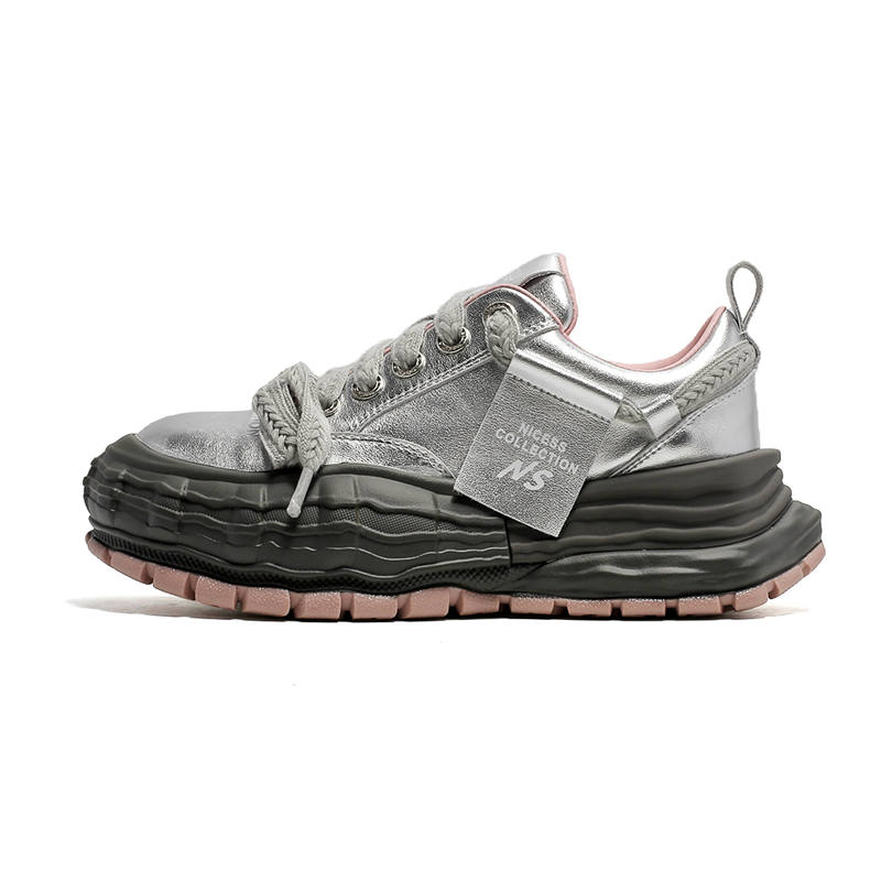 NICESS Slip Resistant Abrasion Resistant Low top Skateboard Shoes Women's Silver Pink