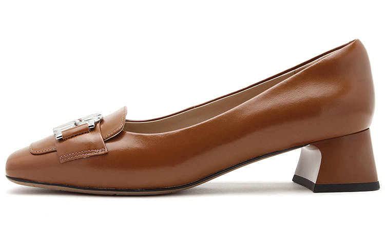 Satchi Top Grain Cow Leather Chunky Heel High Heels 4cm Women's Brown