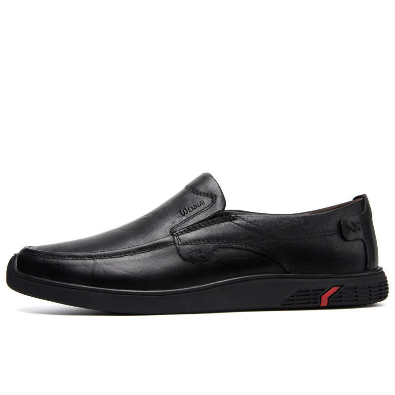 WENNAI Top Grain Cow Leather Casual Shoes Men's Black
