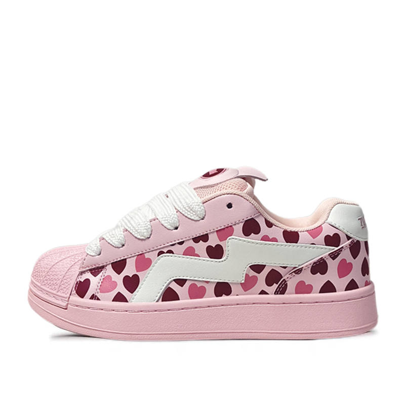 ZUIBANG Microfiber Leather Low top Skateboard Shoes Women's Pink White Heart