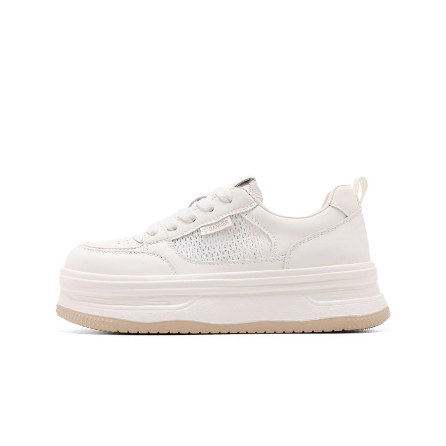 C°BANNER Synthetic Leather Abrasion Resistant Low top Skateboard Shoes Women's Beige Apricot