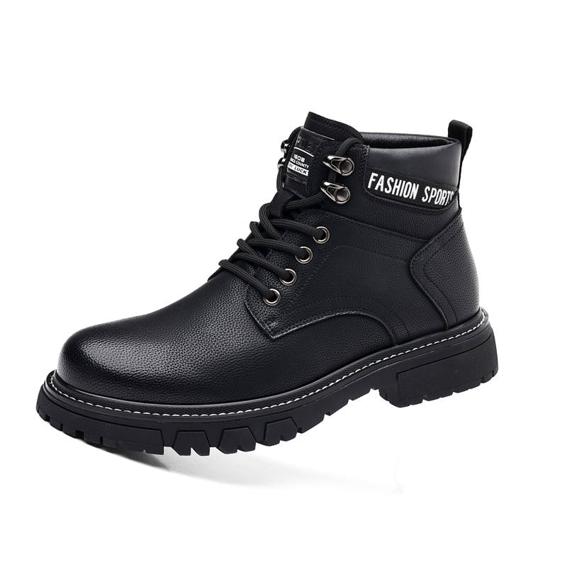 CITONGXIANSHENG Cow Split Leather Short Combat Boots Men's Black