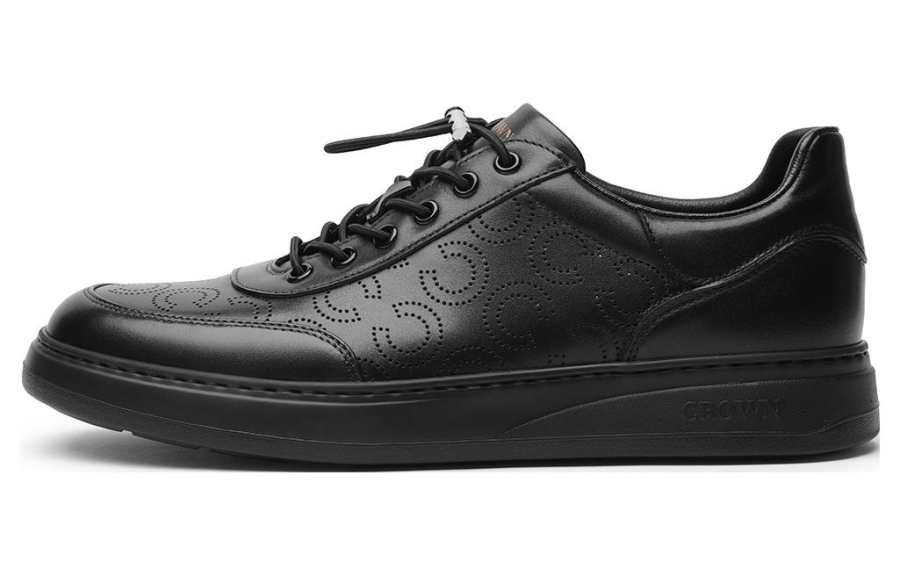 CROWN Cow Leather Low top Skateboard Shoes Men's Black