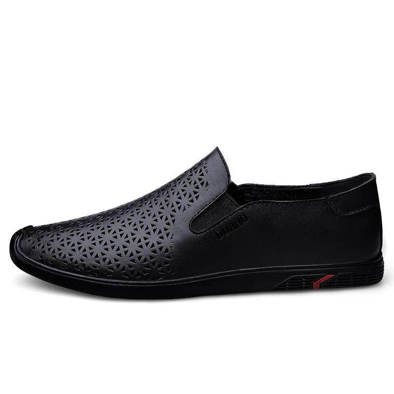 DUNNU Casual Leather Shoes Men's Low Top Black