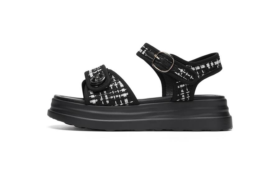 AOKANG One Strap Sandals Women's Black/Beige