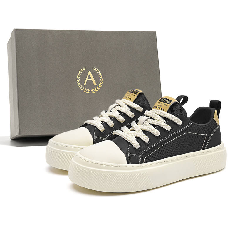 AOKANG Trendy Play Canvas Shoes Men's Low Top Starfall Black, Tundra Gray
