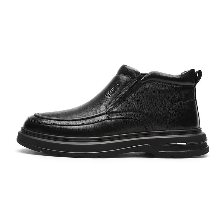 GOLDLION Top Grain Cow Leather Fleece Lined, Versatile Casual Comfortable Ankle Boots Men's Black