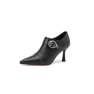 BAISHITING Cow Leather Chunky Heel High Heels 8.5cm Women's