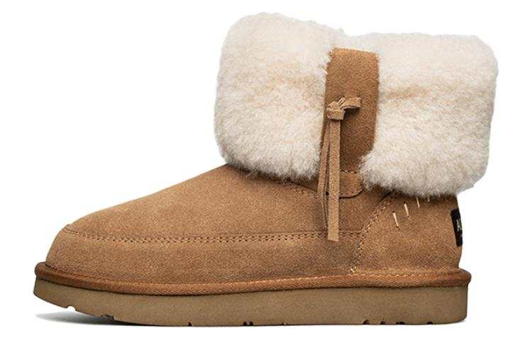 AU&MU Cow Split Leather Thermal Slip Resistant Thermal Slip Resistant Short Snow Boots Women's Chestnut