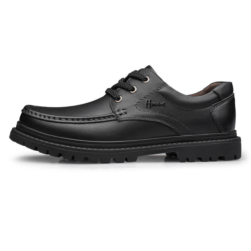 HAOXING Top Grain Cow Leather Casual Shoes Men's Black