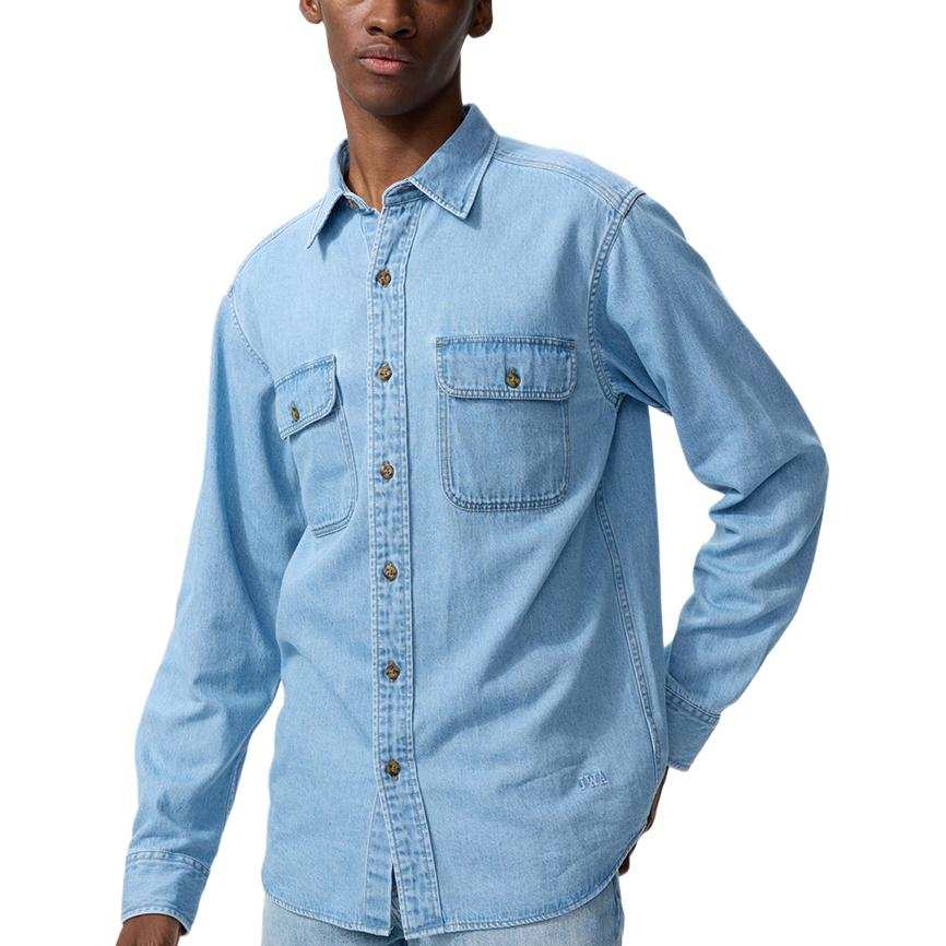 UNIQLO Shirts Unisex Sky Blue Lapel Moderate Denim