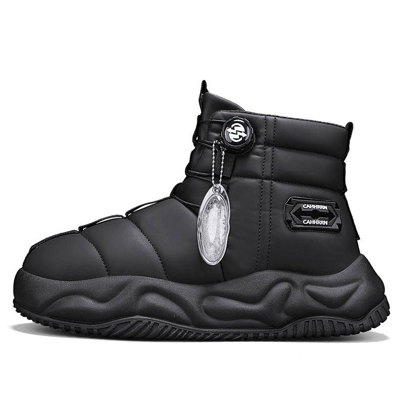 CAHHRRN Pu Thermal Slip Resistant Thermal Slip Resistant Fashion Platform, Fleece Lined Short Snow Boots Men's