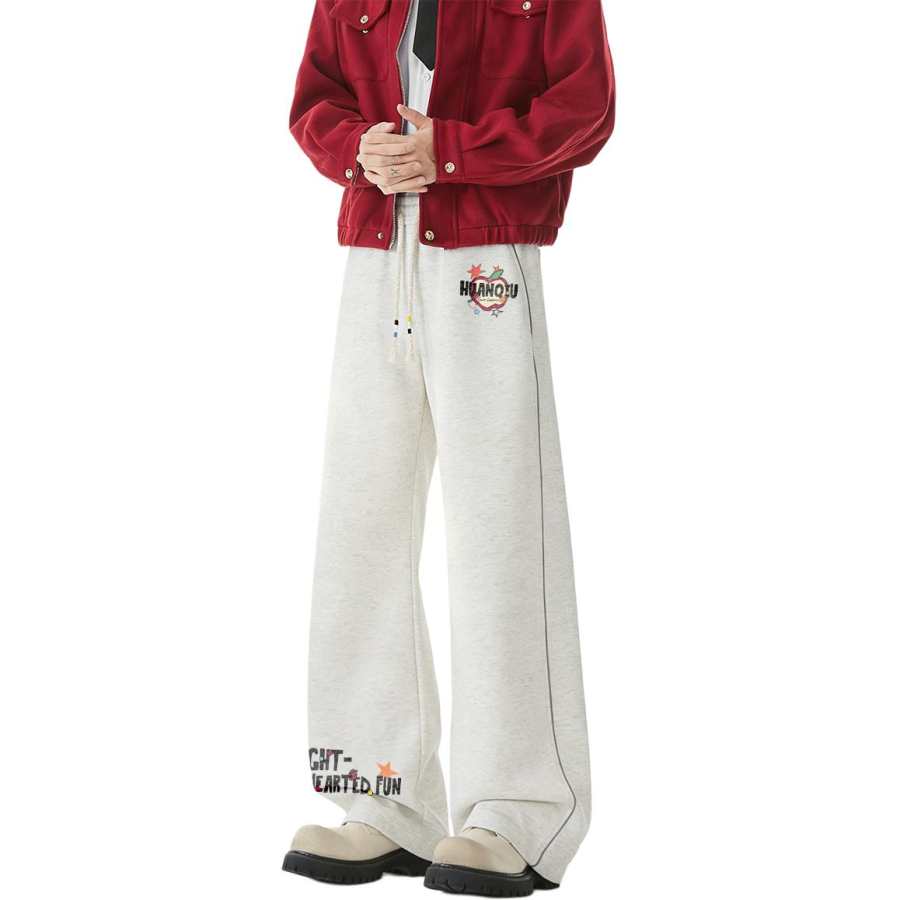 HUANQIU Casual Pants Unisex Thickened And Fleece Lined Straight Fit Pants