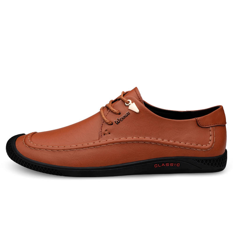 WENNAI Top Grain Cow Leather Casual Shoes Men's Red Brown