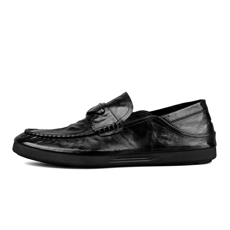 NIUHAN Top Grain Cow Leather Loafers Men's Black
