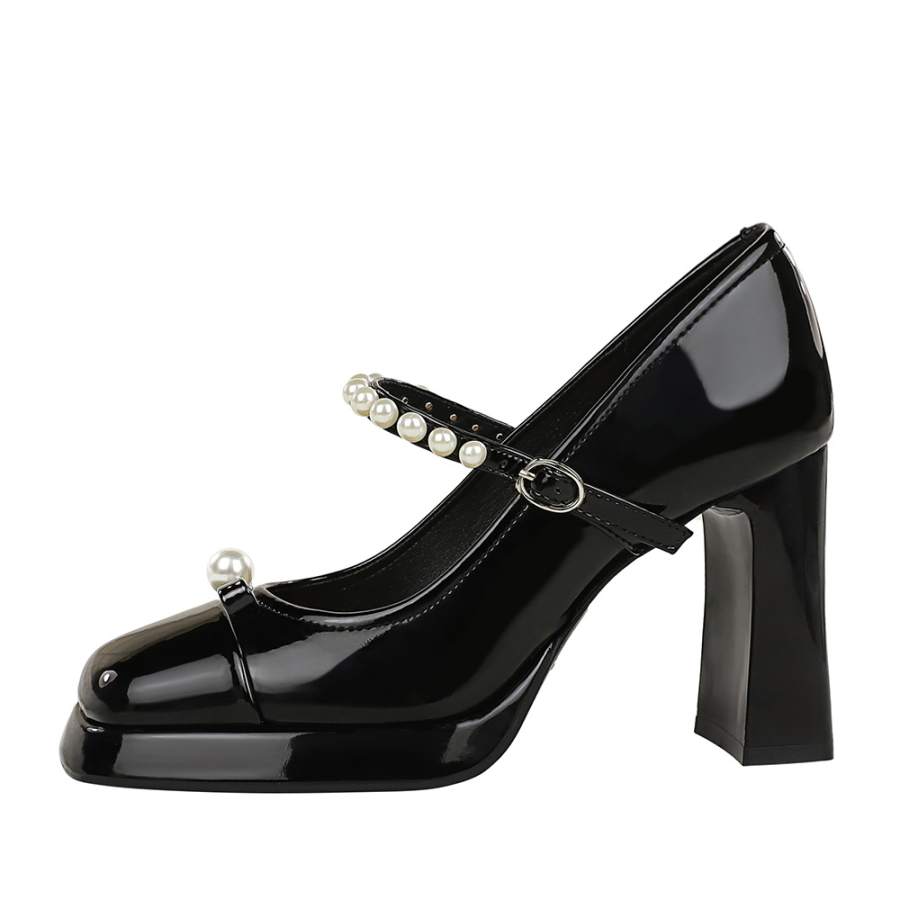 QITUMAUL Patent Leather Chunky Heel Mary Jane Shoes Women's