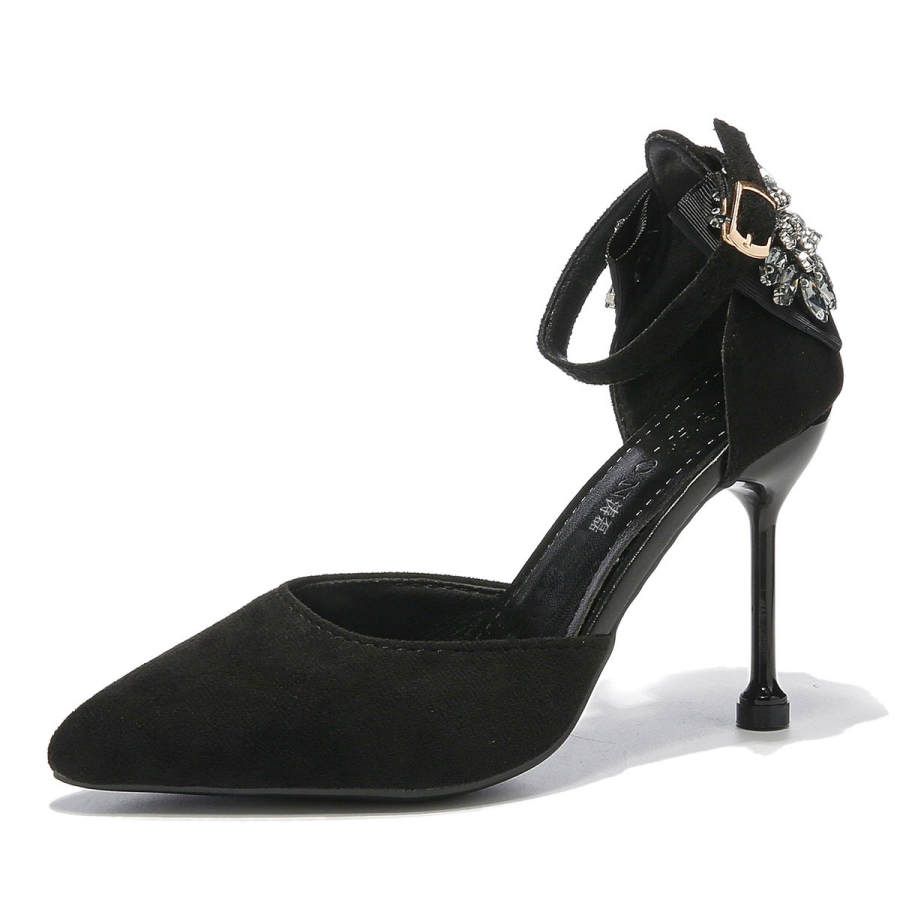 TAOLEI Suede Slim Heel High Heels Women's Black