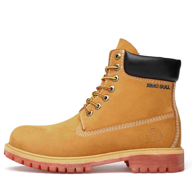XIMO BULL Top Grain Cow Leather Ankle Length Combat Boots Men's Yellow
