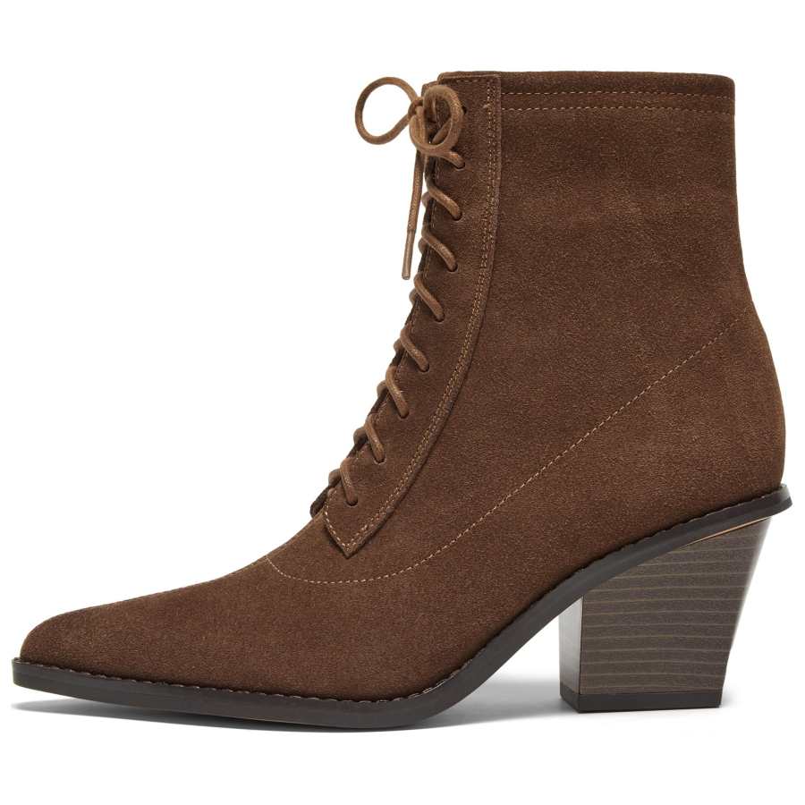 Joypeace Sunset Time Cow Split Leather Short Combat Boots Women's Coffee