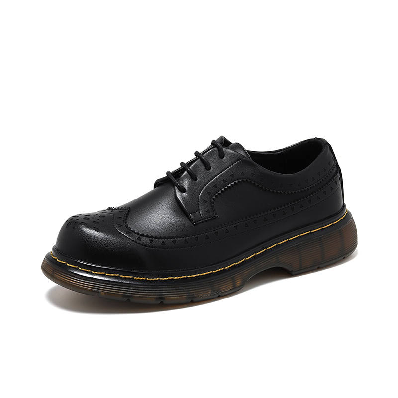 KAQIAODI Casual Leather Shoes Men's Low Top Black/Yellow