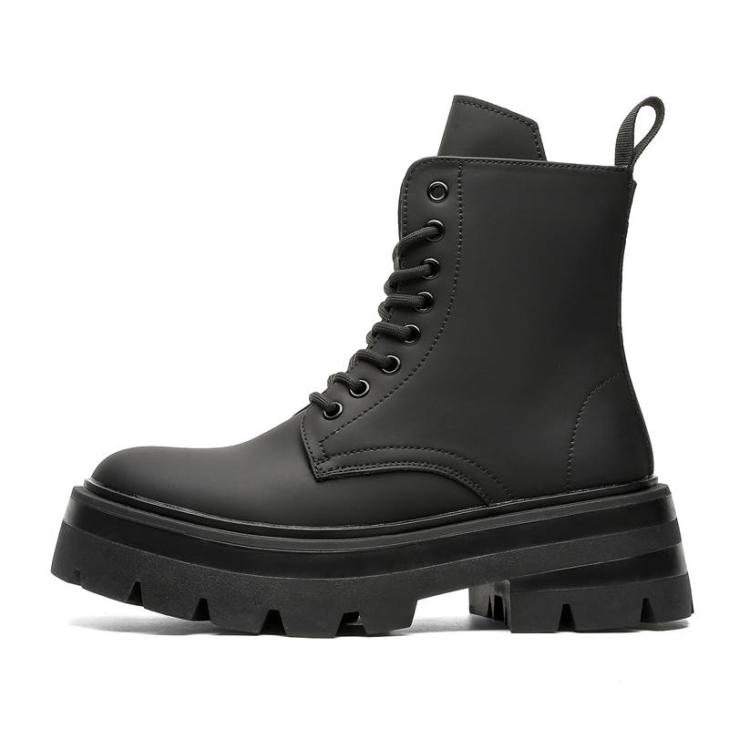 CHILANG CHILANG PU Crew Combat Boots Men's Black