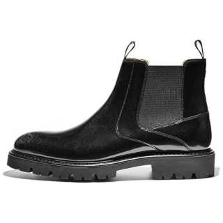 RARE Cow Leather Short Chelsea Boots 2.5cm Men's Black