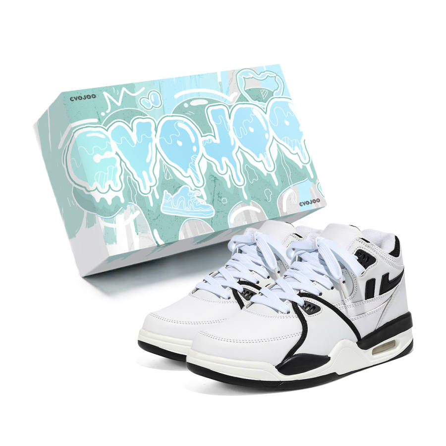 CVOJOO Puffy Shoes Abrasion Resistant Abrasion Resistant Mid top Skateboard Shoes Unisex White Black