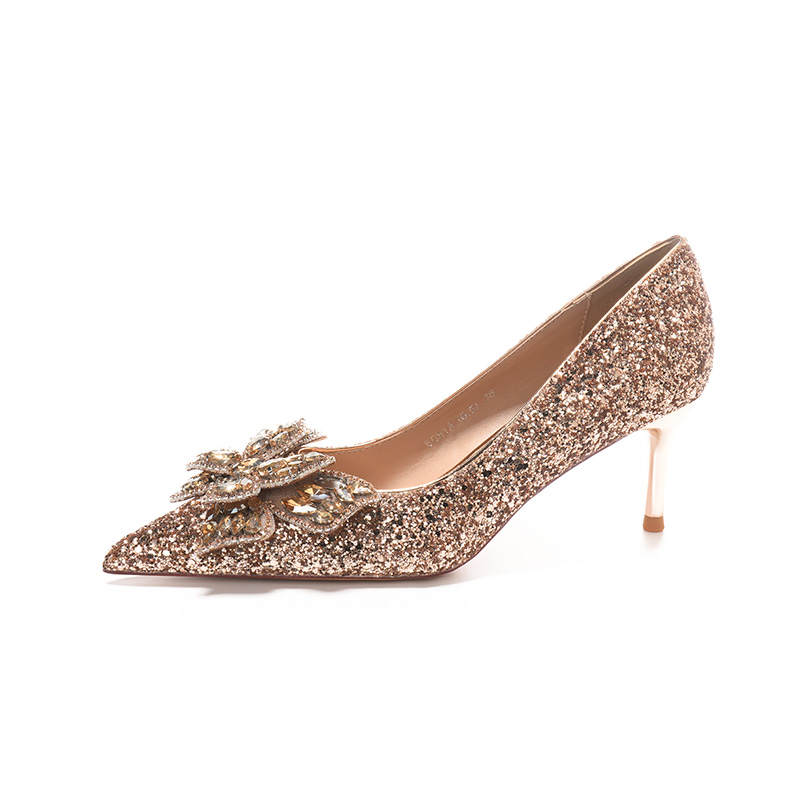 QITUMAUL Slim Heel High Heels Women's Champagne