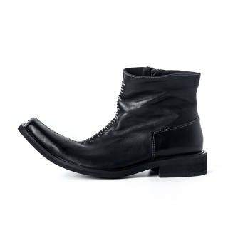 HUANXIANGZHE Top Grain Cow Leather Ankle Boots Men's Black