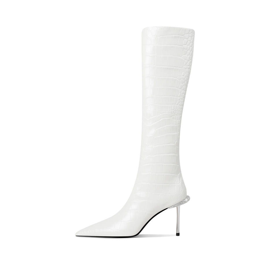 Hoov Top Grain Cow Leather Knee High Boots 8cm Women's