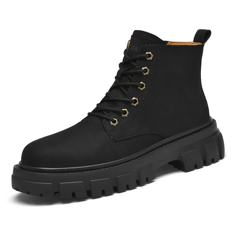 PEHL PEHL Cow Split Leather Short Men's Yellow Combat Boots