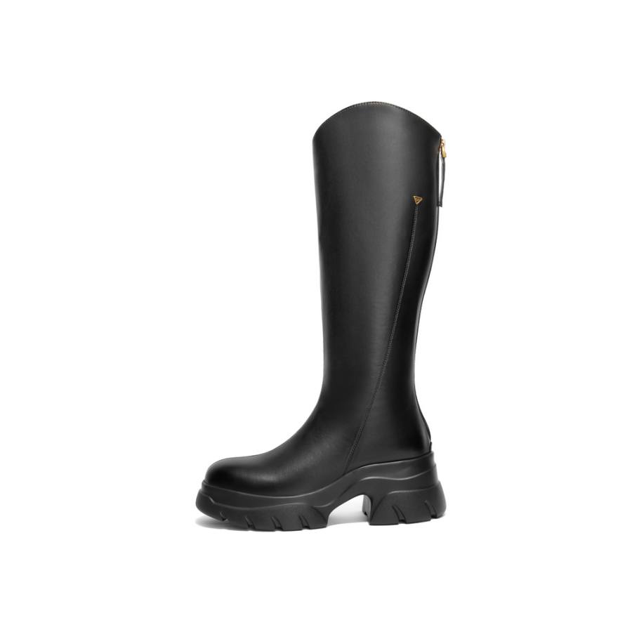 BELLE Cow Leather Knee high Boots 5CM Women's Black