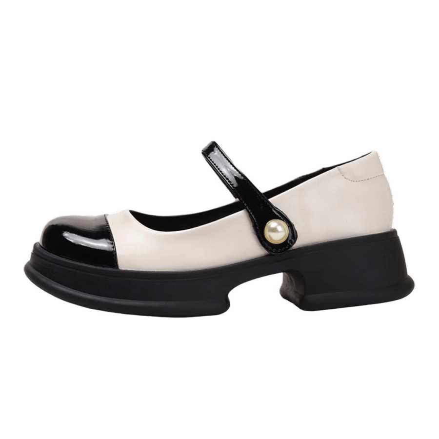 QITUMAUL Microfiber Leather Platform Mary Jane Shoes Women's Ecru